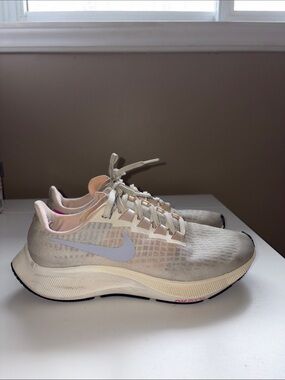 Nike Zoom Pegasus 37 - Pale Ivory Running Sneakers with Pink and Blue Swoosh